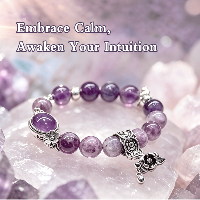 Amethyst Lepidolite Bracelet for Spiritual Protection & Calm - YUNTHIA