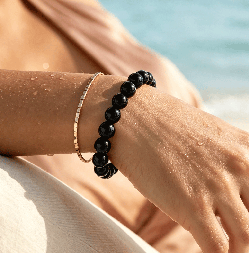Black Onyx Round Bead Bracelet Ground your energy & ward off negativity