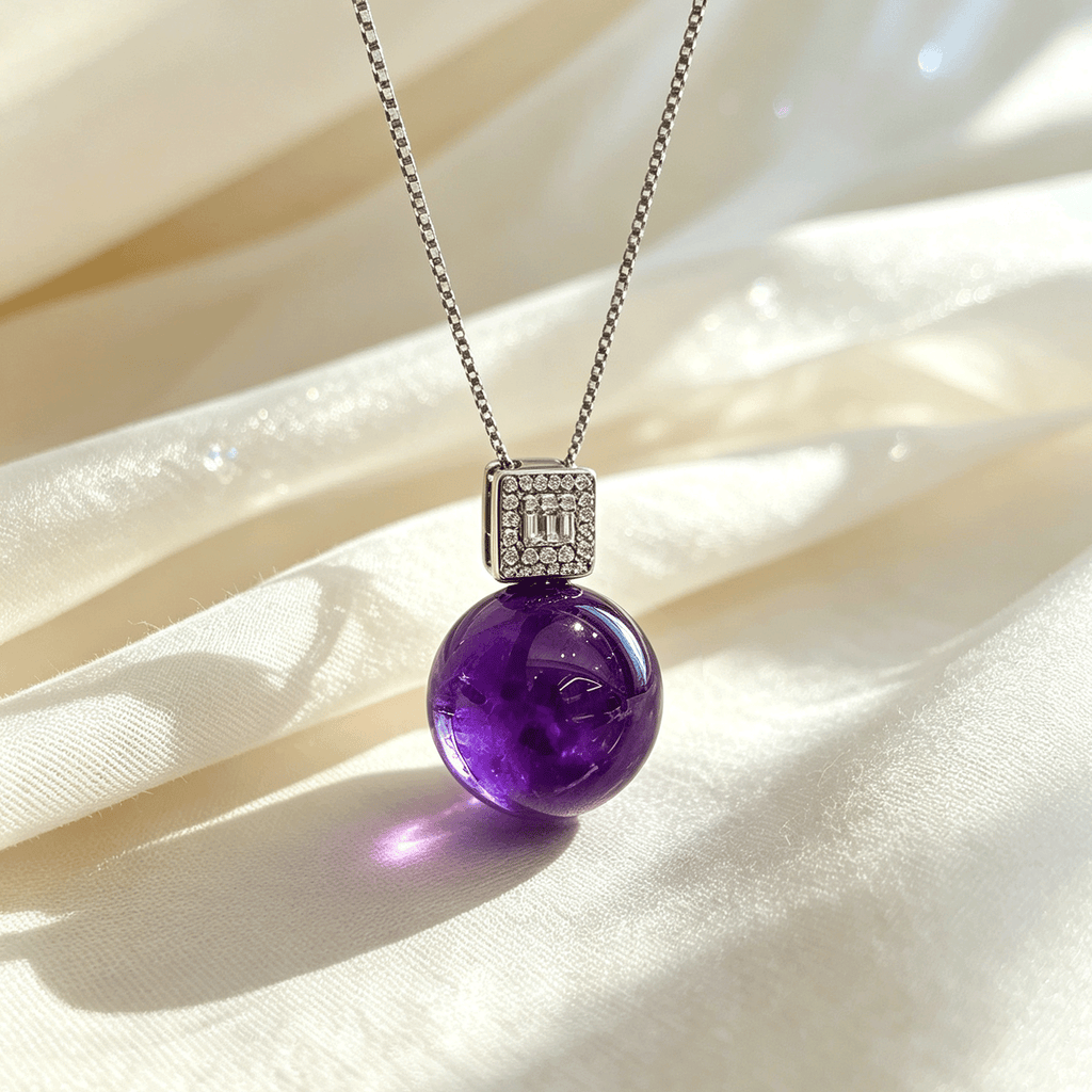 Crown‑chakra natural amethyst sphere pendant necklace - YUNTHIA