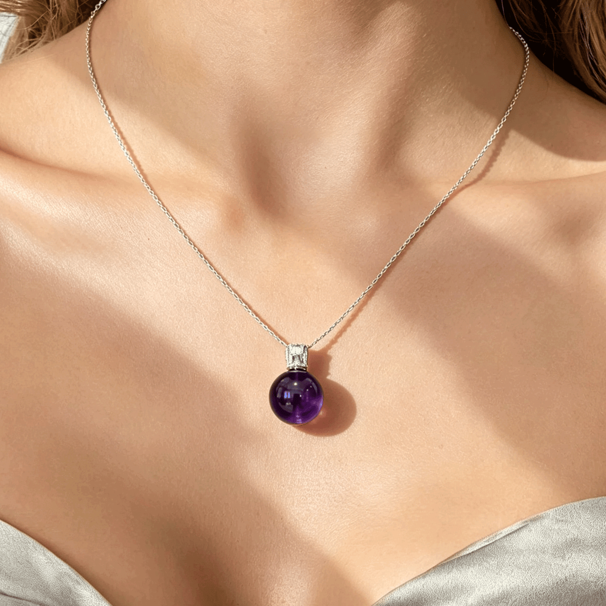 Crown‑chakra natural amethyst sphere pendant necklace - YUNTHIA