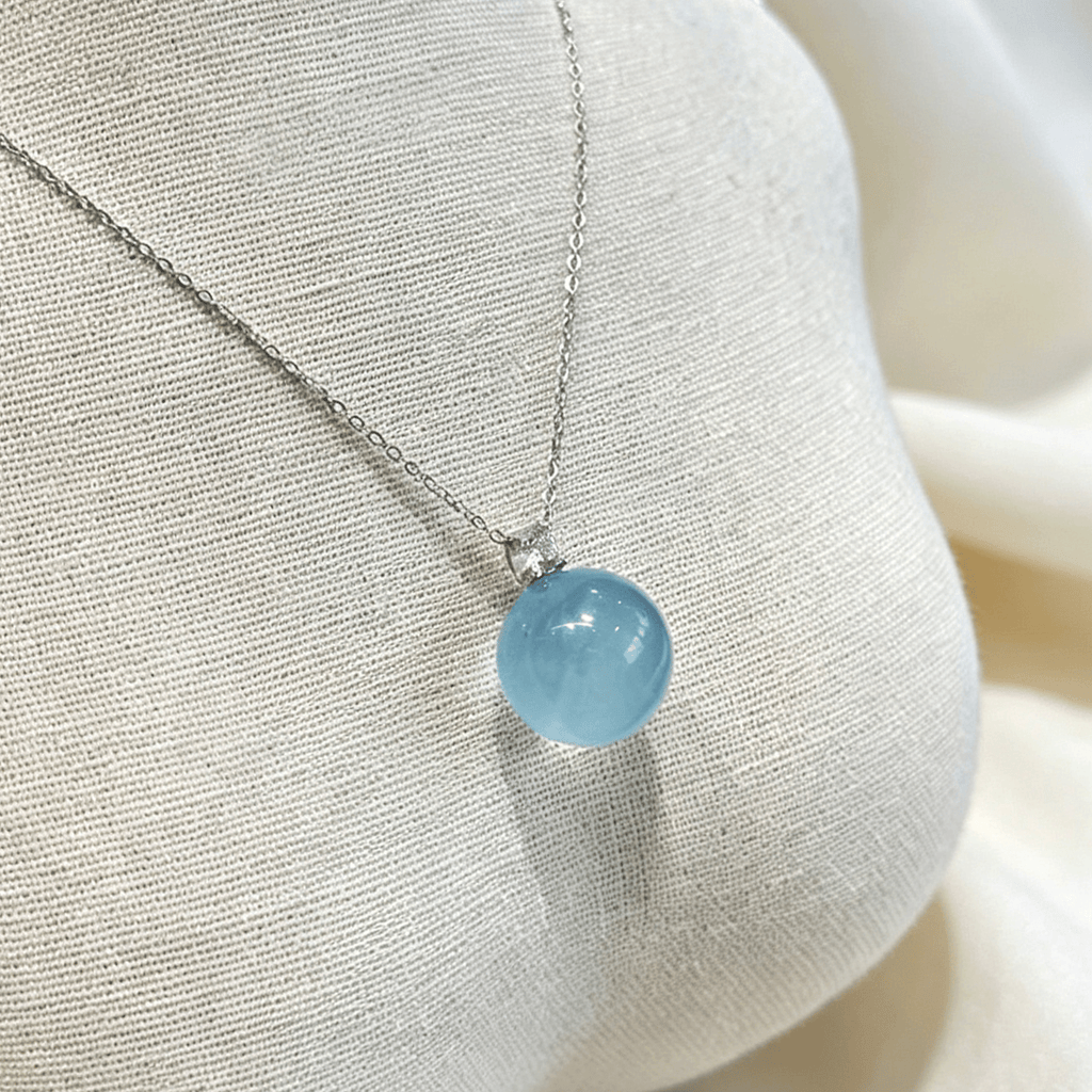 Ocean Calm Aquamarine Sphere Crystal Necklace · Sterling‑Silver - YUNTHIA