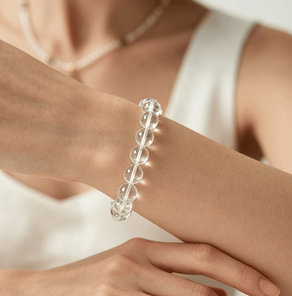 Natural Clear Quartz Bracelet | 8–10mm Handmade Stretch Bead Bracelet | YUNTHIA