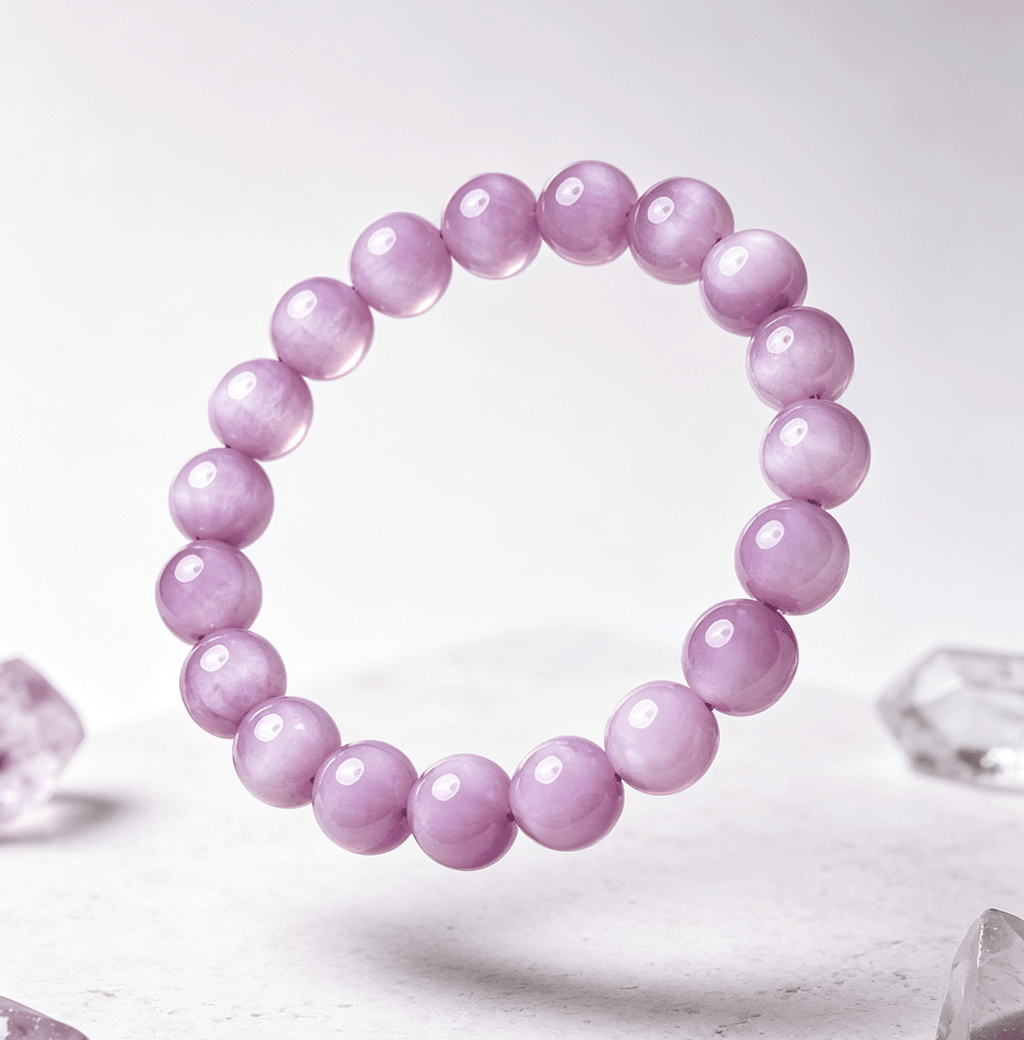 Natural Kunzite Crystal Bracelet Lavender Purple Healing Stone