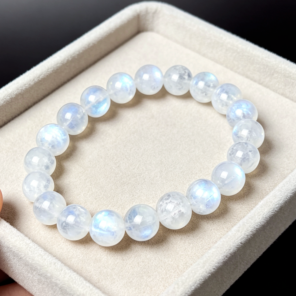 Natural Blue Flash Moonstone Bracelet &nbsp;White Moonstone Healing Crystal Bracelet