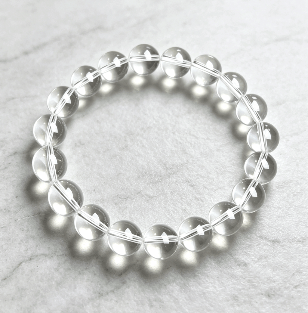 Natural Clear Quartz Bracelet | 8–10mm Handmade Stretch Bead Bracelet | YUNTHIA