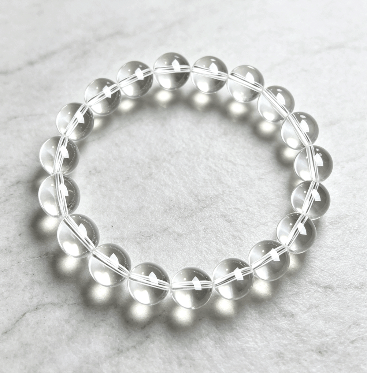 Natural Clear Quartz Bracelet | 8–10mm Handmade Stretch Bead Bracelet | YUNTHIA