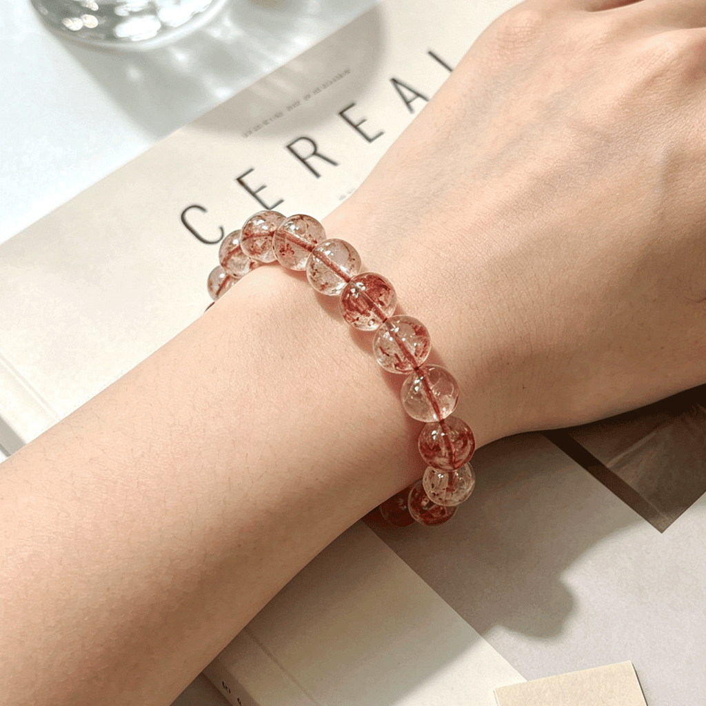 Red Flower Quartz Bracelet  Natural Red Amphibole Crystal Beaded Bracelet