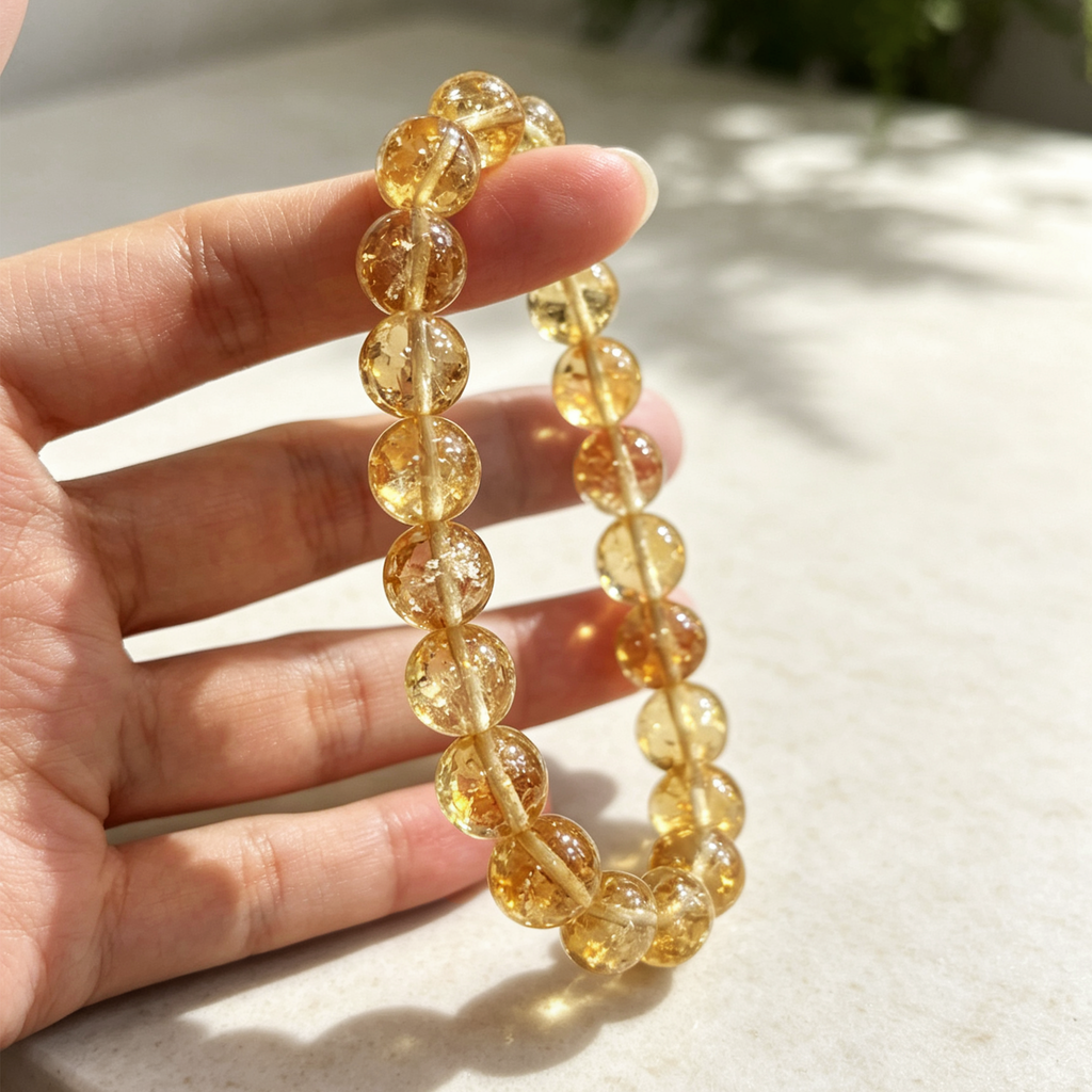 Natural Citrine Bracelet Golden Healing Crystal for Wealth & Positive Energy
