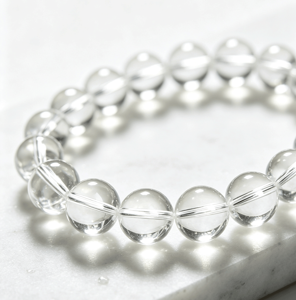 Natural Clear Quartz Bracelet | 8–10mm Handmade Stretch Bead Bracelet | YUNTHIA