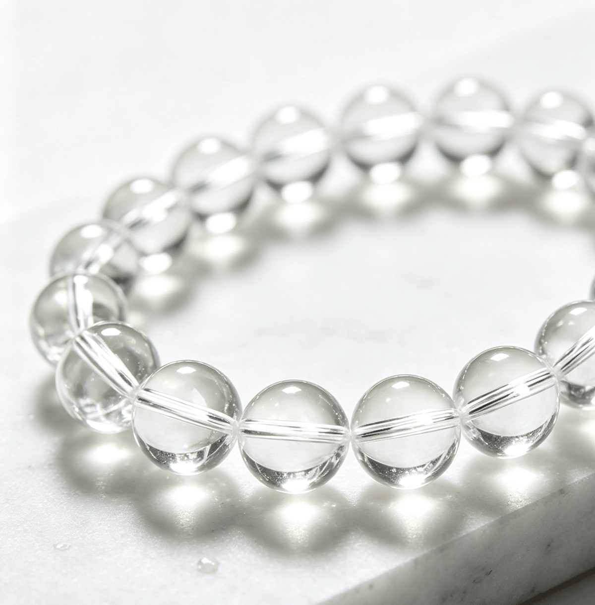 Natural Clear Quartz Bracelet | 8–10mm Handmade Stretch Bead Bracelet | YUNTHIA