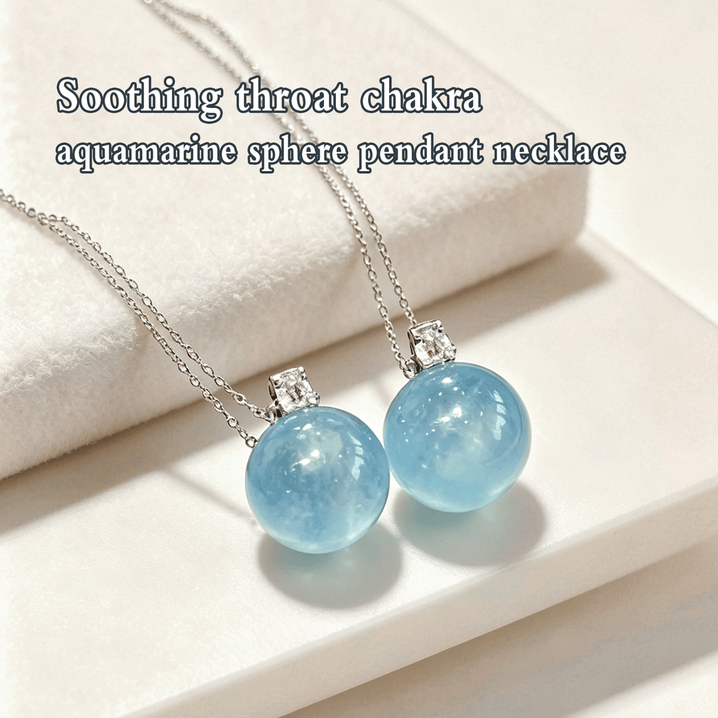 Ocean Calm Aquamarine Sphere Crystal Necklace · Sterling‑Silver - YUNTHIA