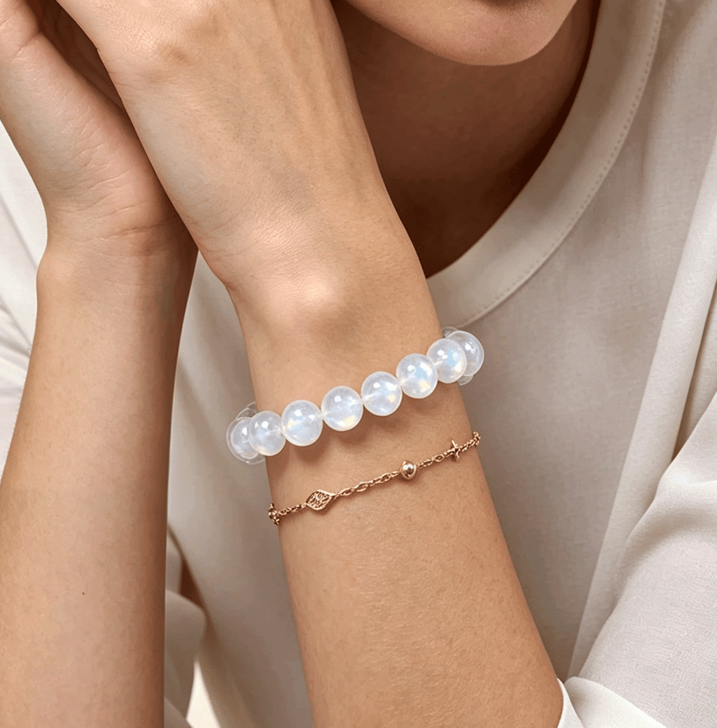 Natural Blue Flash Moonstone Bracelet &nbsp;White Moonstone Healing Crystal Bracelet