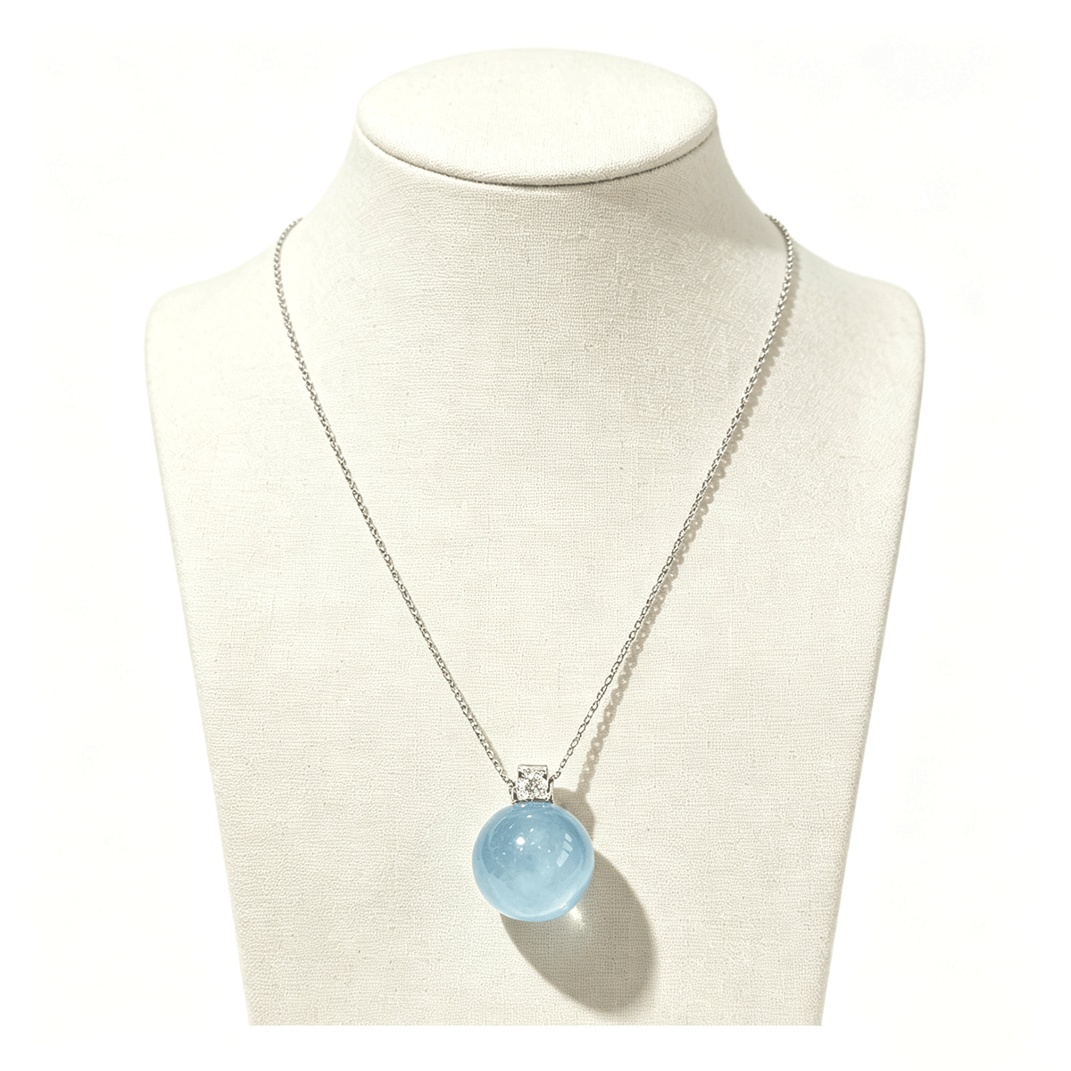 Ocean Calm Aquamarine Sphere Crystal Necklace · Sterling‑Silver - YUNTHIA