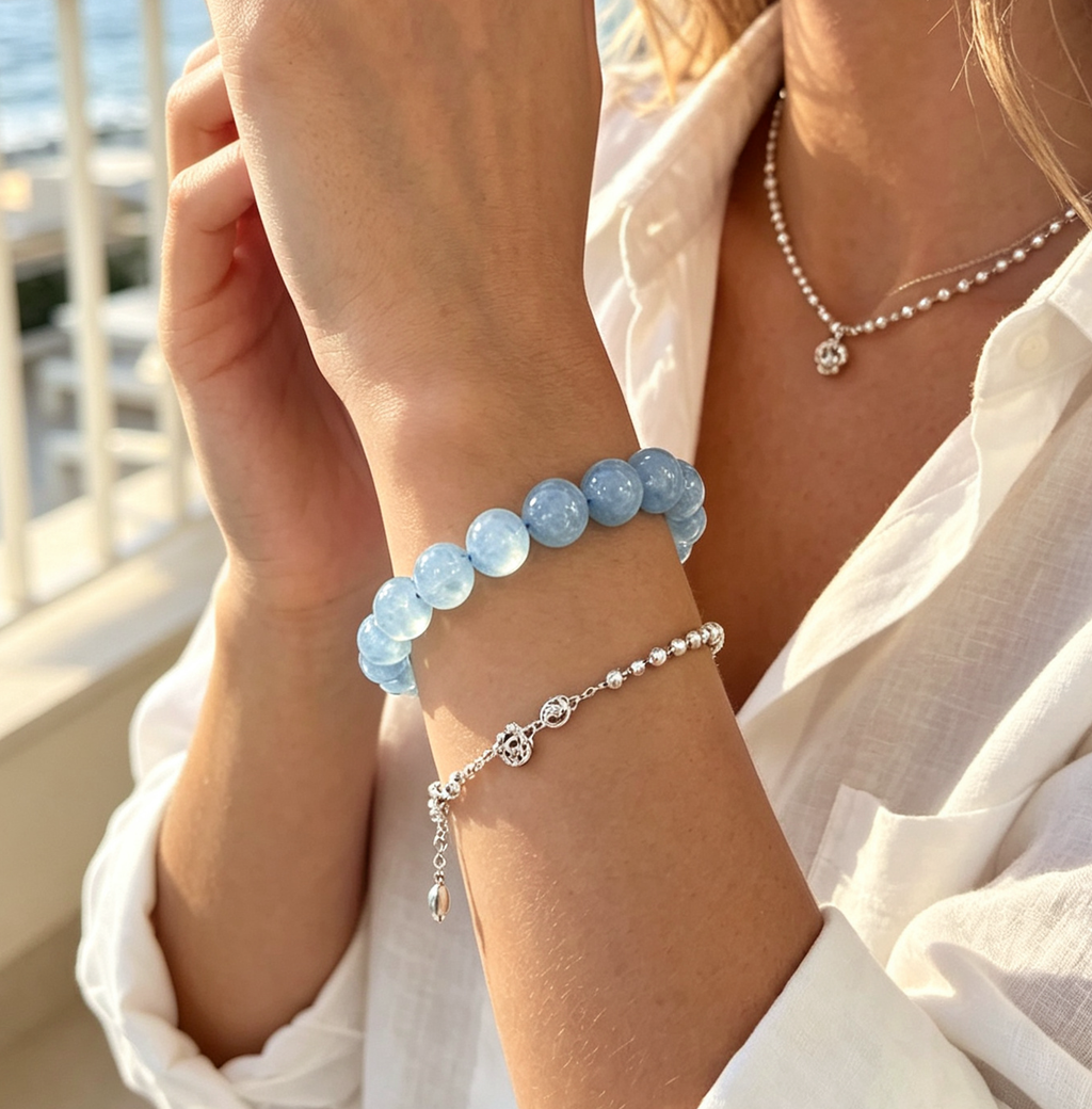 Natural Aquamarine Bracelet,Communication & Serenity Crystal Jewelry