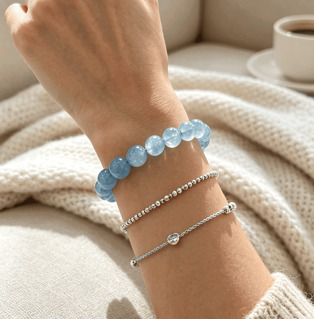 Natural Aquamarine Bracelet,Communication & Serenity Crystal Jewelry