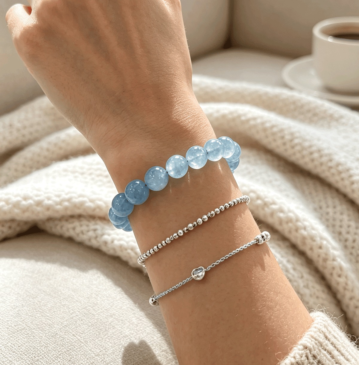 Natural Aquamarine Bracelet,Communication & Serenity Crystal Jewelry