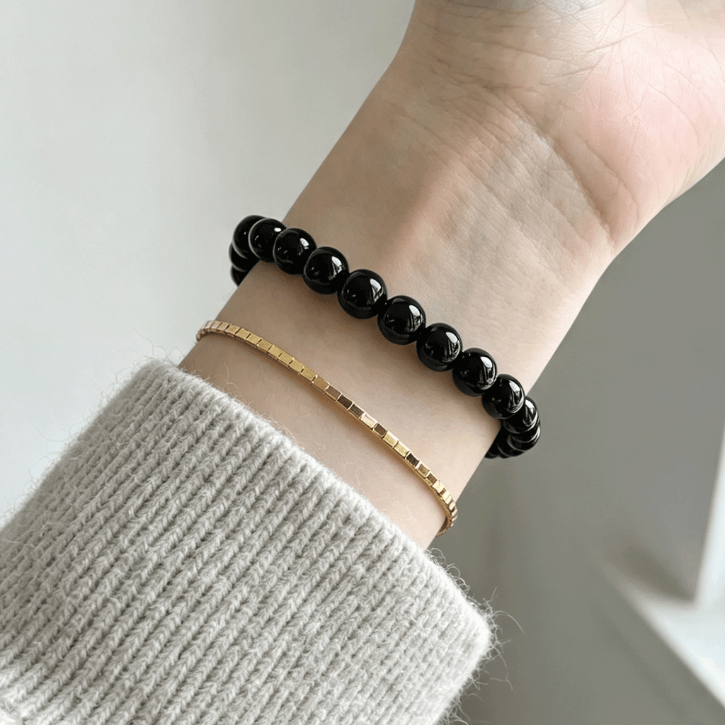 Black Onyx Round Bead Bracelet Ground your energy & ward off negativity