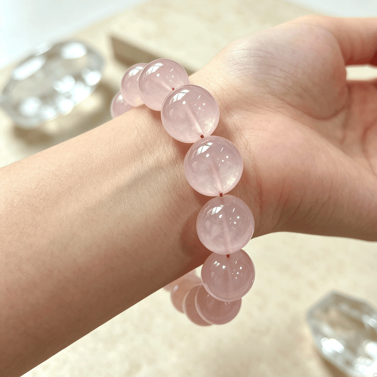 Rose Quartz Bracelet   Natural Pink Heart Chakra Crystal Bracelet